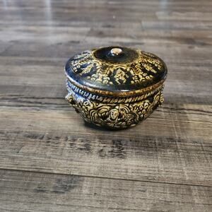 Vintage Thai Celadon Brown Trinket Box broken handle HH